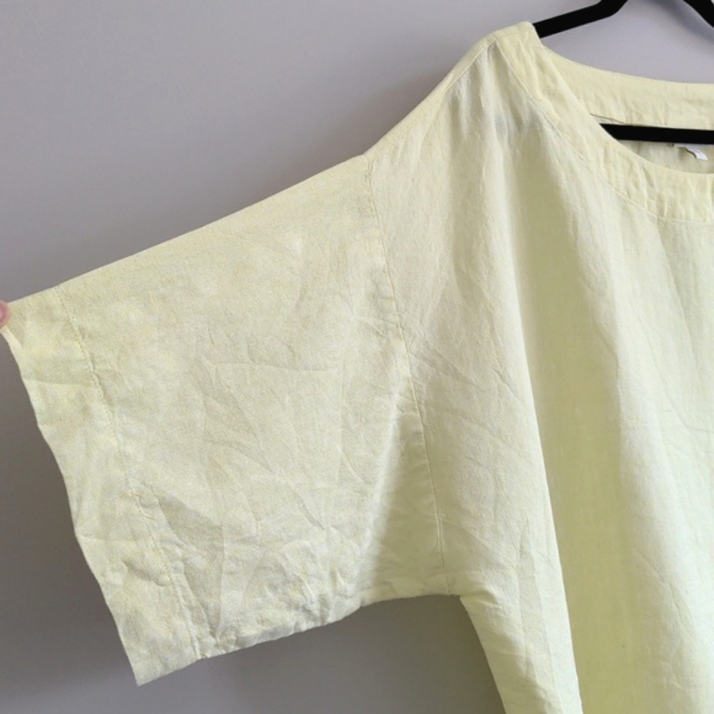 J. JILL PURE JILL | 100% Linen Top Short Sleeves Crew Neck, Yellow, Womens L - Picture 5 of 11